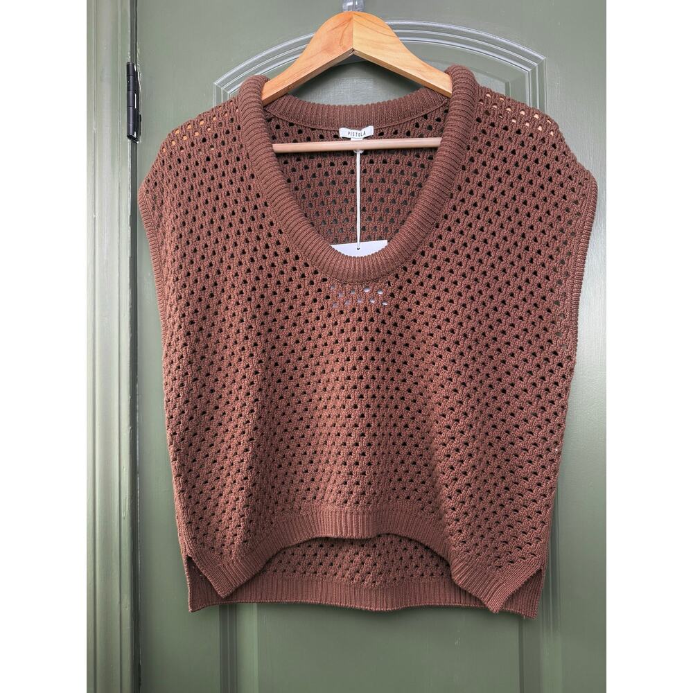 NWT Pistola Beck Open Knit Cropped Sweater Top Airy Earthen Brown Women's Small